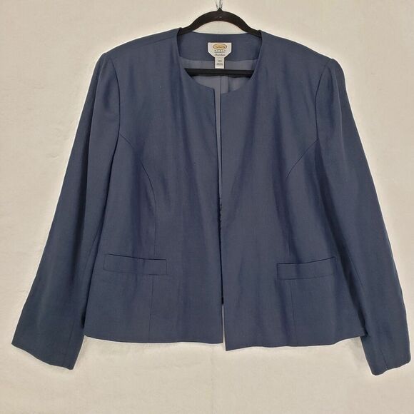 Talbots Blazer Womens 20W Navy Blue Irish Linen Lined Career Suit Jacket Pockets - Picture 1 of 9